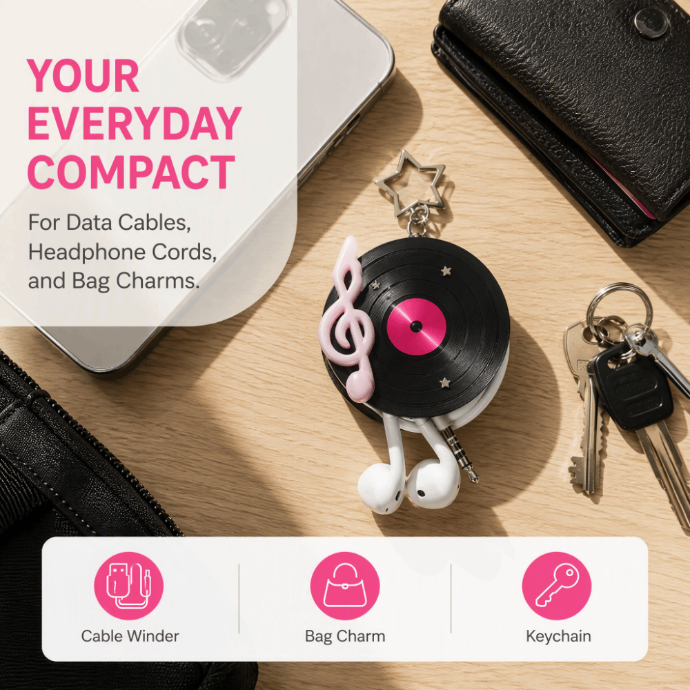 Брелок в виде виниловой пласти – обзор и цена Cable Winder Keychain