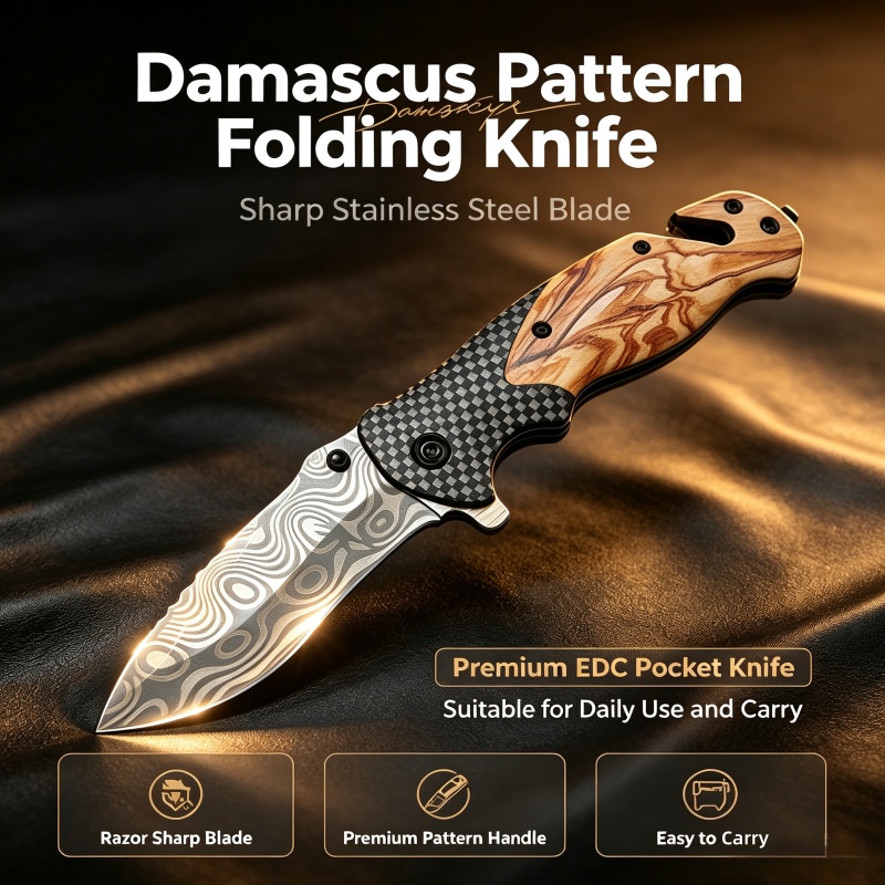 Складной нож с дамасским узоро – обзор и цена Edc Carry Pocket Knife